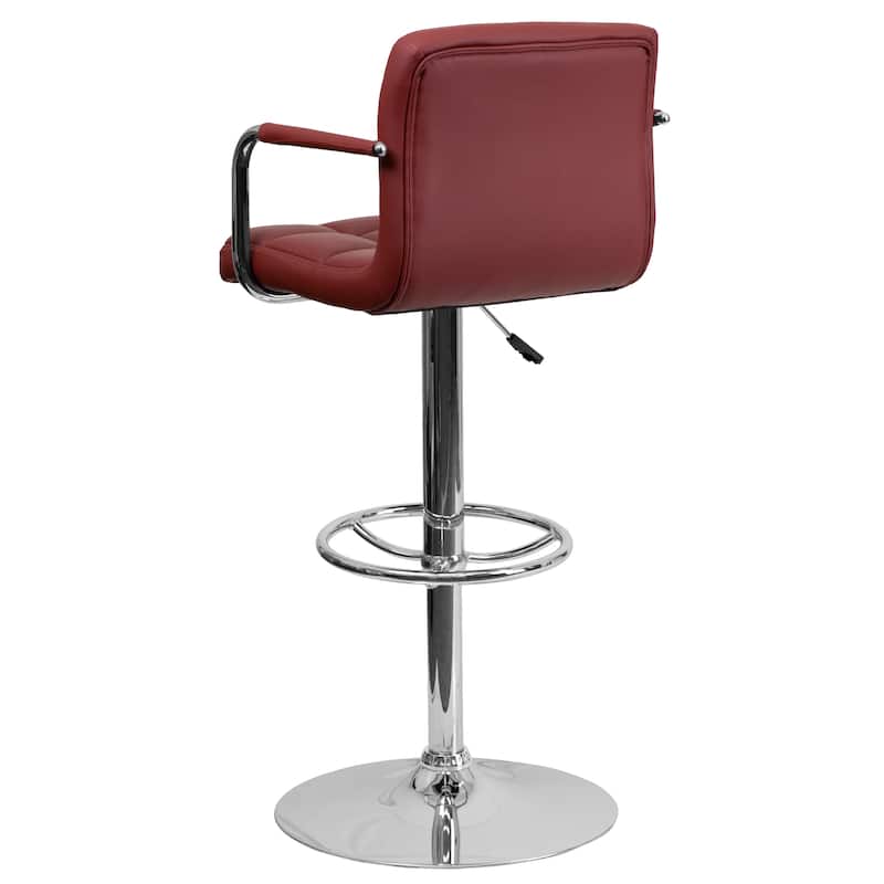 Quilted Vinyl Adjustable Height Barstool with Arms and Chrome Base - 20"W x 18"D x 36.75" - 45.25"H