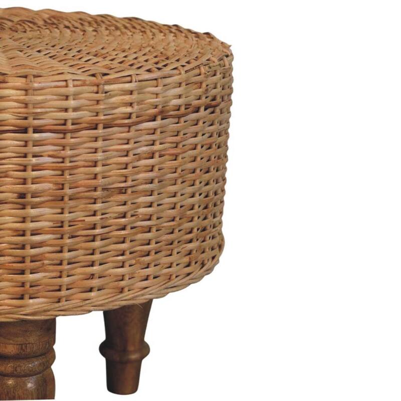 Artisan Furniture Solid Wood Regency Round Woven Stool, Beige - N/A