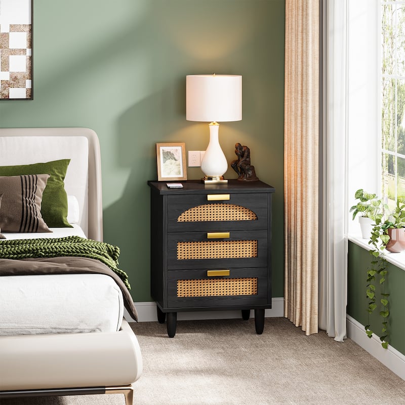 20-Inch Night Stand, 3-Drawer Wood Bedside Table Storage Cabinet for Bedroom, Green