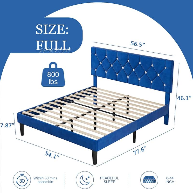 Javlergo Upholstered Beds With Diamond Tufted Headboard, Platform Bed Frame,