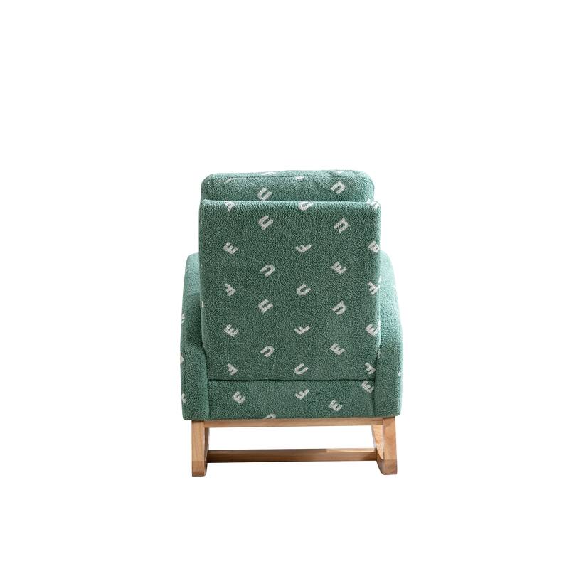 Green Modern 26.8" Upholstered High Back Rocking Chair With Side Pocket and Wood Frame