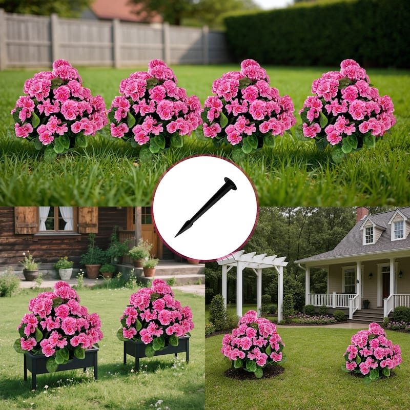 Set Of 2 Artificial Begonias With Ground Spike, 60 Cm Outdoor Decoration Artificial Plant With Flower