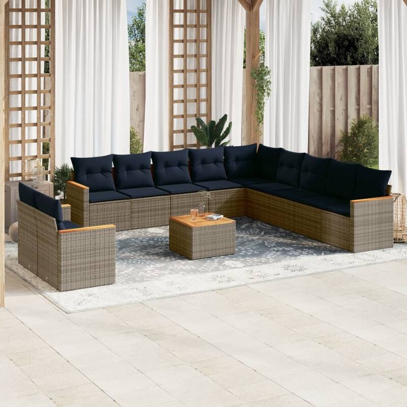vidaXL Patio Sofa Set with Cushions Outdoor Conversation Furniture Poly Rattan - 24.4x 24.4x 27.2