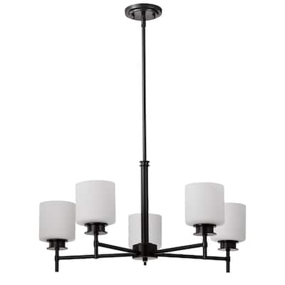 Warren 28 Inch 5 Light Chandelier Gun Metal with Satin White Glass - Gun Metal