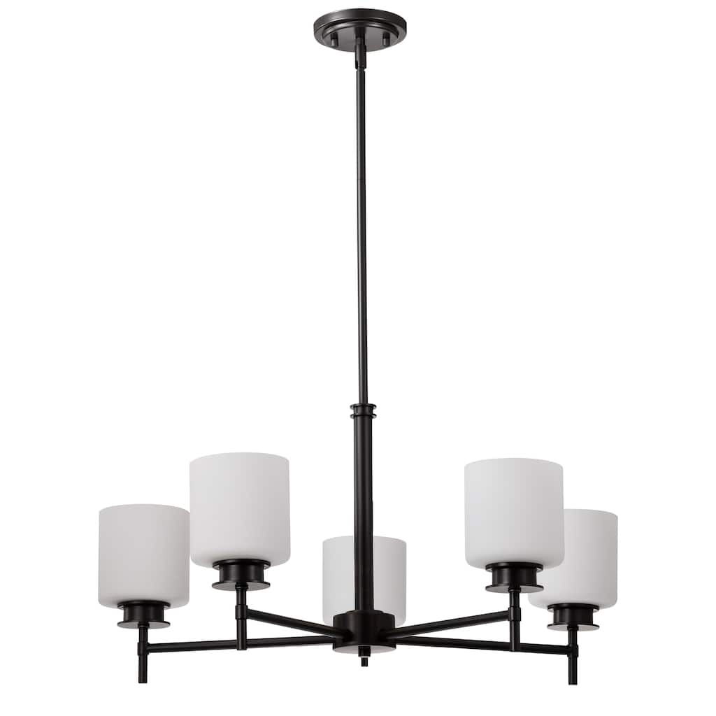 Warren 28 Inch 5 Light Chandelier Gun Metal with Satin White Glass - Gun Metal