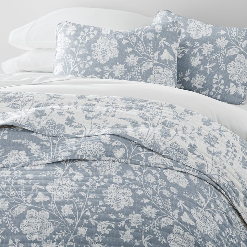 Becky Cameron All Season 3 Piece Textured Floral Reversible Quilt Set - Light Blue - Twin