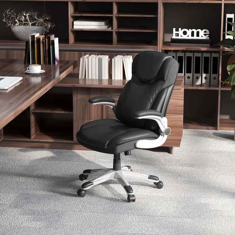 Costway Ergonomic Office Chair PU Leather Executive Swivel with - See Details