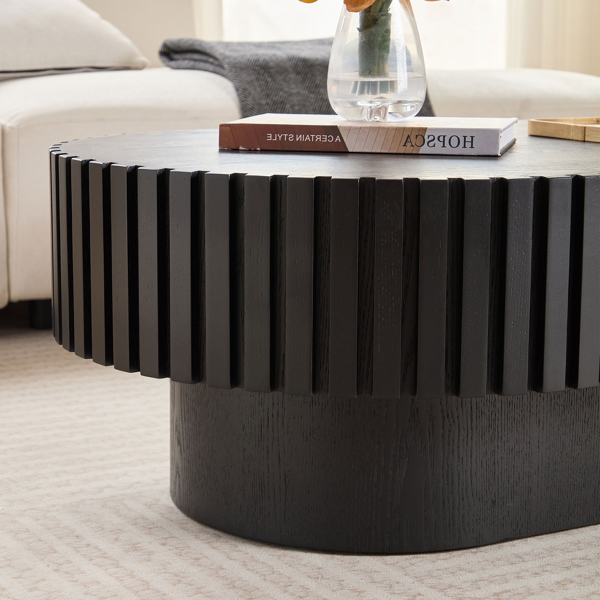 Modern Oval Coffee Table with Sturdy Pedestal for Living Room