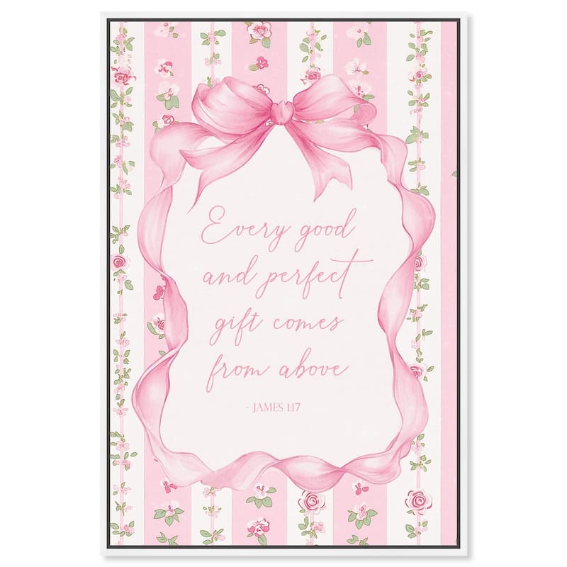 Good and Perfect Gift Bow Canvas by Art Remedy - White - 36" x 54"