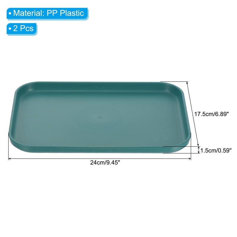 Fast Food Tray, 2 Pack PP Plastic Reusable Serving Tray - Dark Green - 9x7"