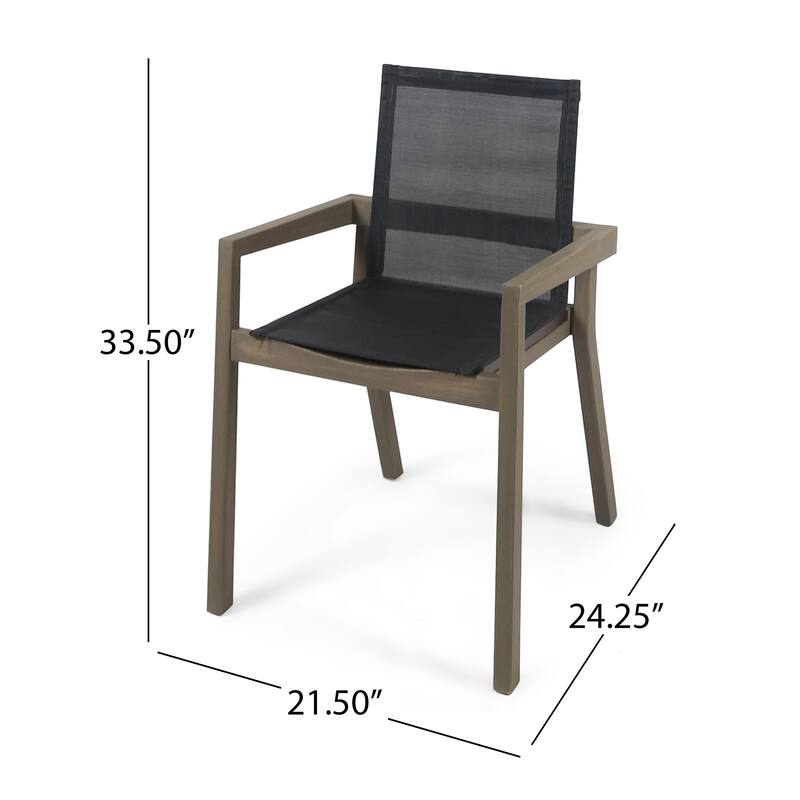 BELFAST DINING CHAIR Set of 2 Teak Acacia Wood Outdoor Chairs Black Mesh Seating