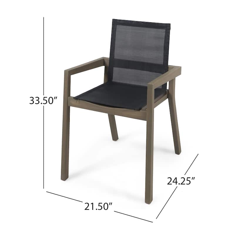 Christopher Knight Home - Farmhouse 7-Piece Extendable Acacia Wood Outdoor Dining Set with Slatted Table and Mesh Chairs