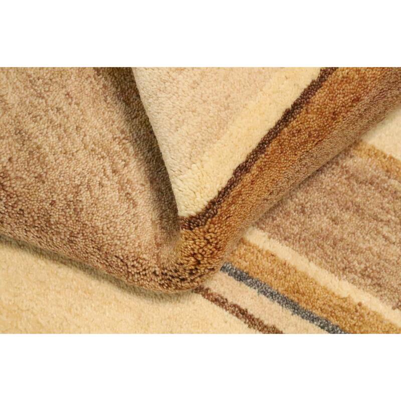 Hand Knotted Oriental 100% Wool Carpet Modern Geometric Beige & Ivories Gabbeh Area Rug - 5' 11'' X 4' 0''
