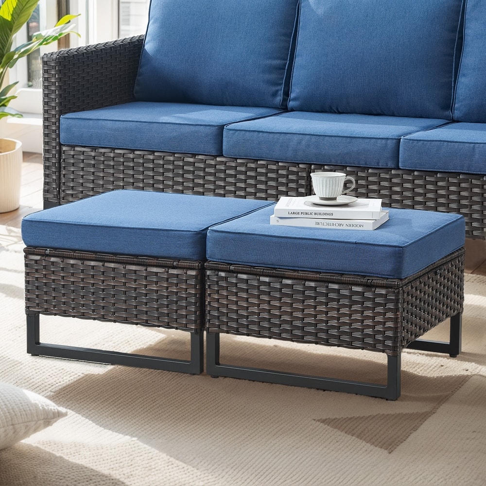 Gymojoy Outdoor Wicker Ottomans with Olefin Cushions