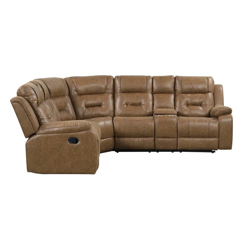 Leatherette Upholstered Manual Reclining Sectional Sofa with Cup Holders in Brown