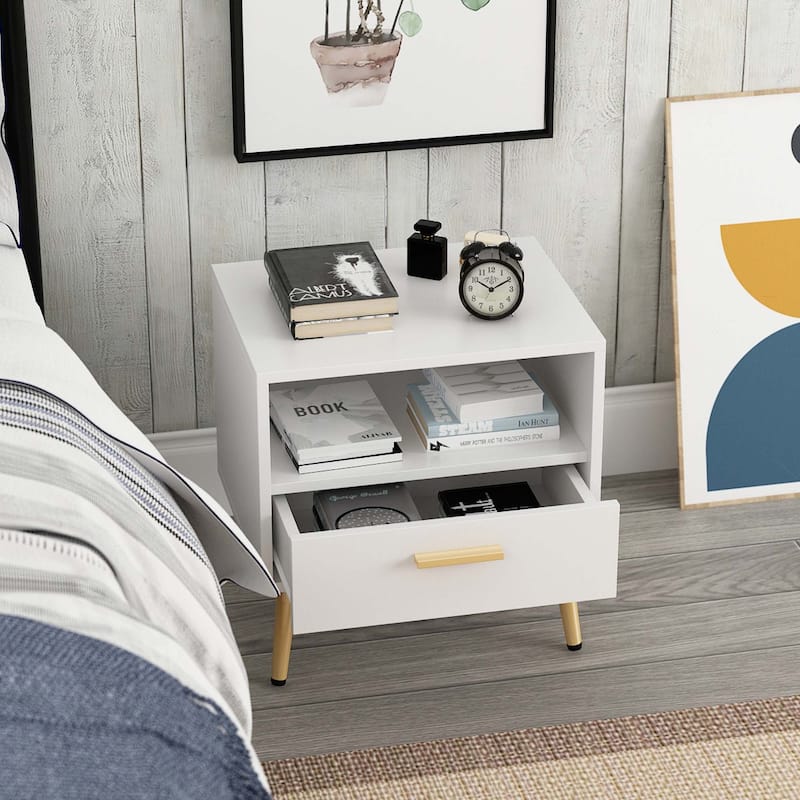 19.5"W Nightstand With 1 Drawer 1 Shelf and Metal Legs