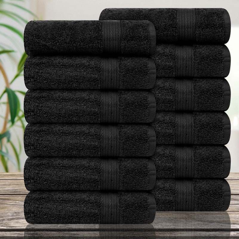 Luxurious Cotton 600GSM Hand Towels 18x28 Inch by Ample Decor - Black