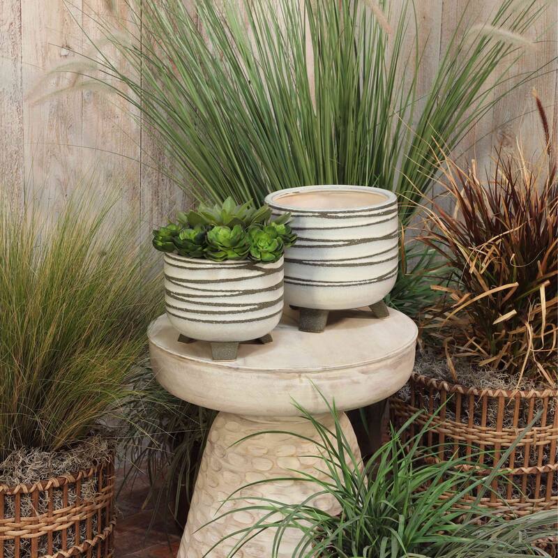 CERAMIC 6/8" FOOTED PLANTER, WHITE set of 2