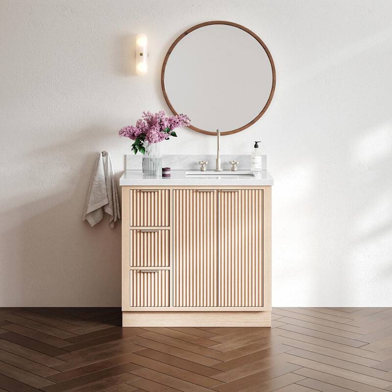 Ariel P37RCWRVO Milan 37" Free Standing Single Basin Vanity Set with - Oak / Italian Carrara Marble / Brushed Nickel