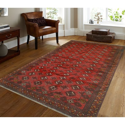 Vintage Distressed Delmar Red/Ivory Rug - 4'0" x 6'9"
