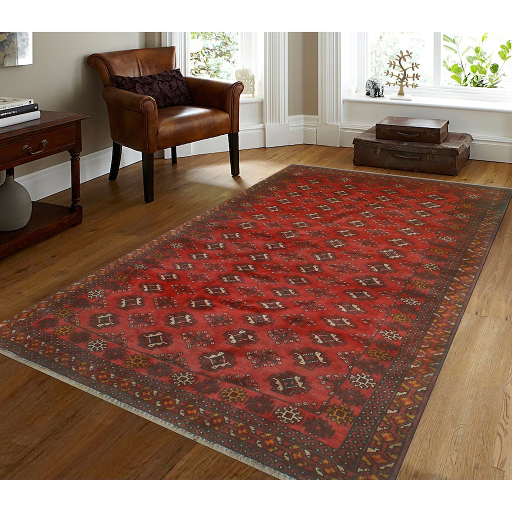 Vintage Distressed Delmar Red/Ivory Rug - 4'0" x 6'9"