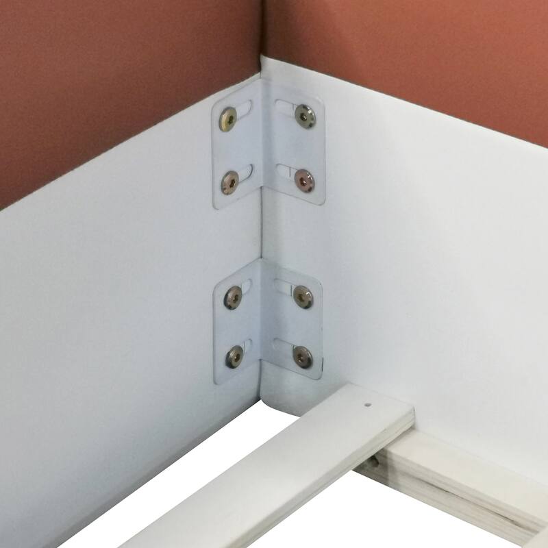 Roomfitters Twin/Full/Queen/King Size Upholstered Daybed Frame with Safety Fence and Stairs, PU Fabric Platform Bed with Slats