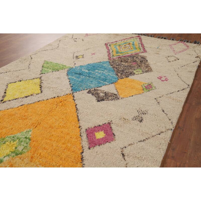 Geometric Moroccan Oriental Area Rug Hand-Knotted Wool Carpet - 4'9" x 8'9"