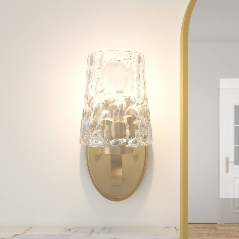 Acroma 1-Light Modern Glam Wall Sconce with Textured Glass Shade - Satin Brass