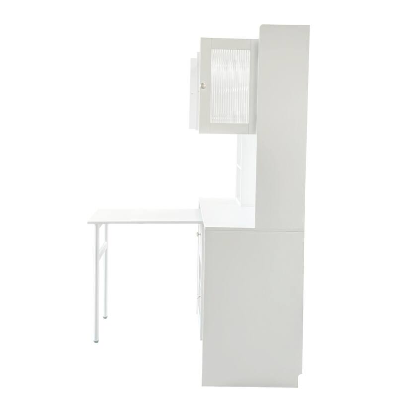 Computer Desk with glass door for Home Office or Study desk, Bookshelf & Hutch, Computer Desk with 90 Degree Rotating Desktop