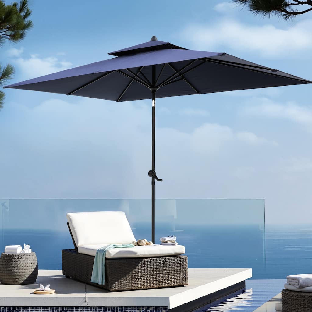 VredHom 10 x 6.5 Ft Double Top Market Patio Umbrella with Tilt-and-Crank