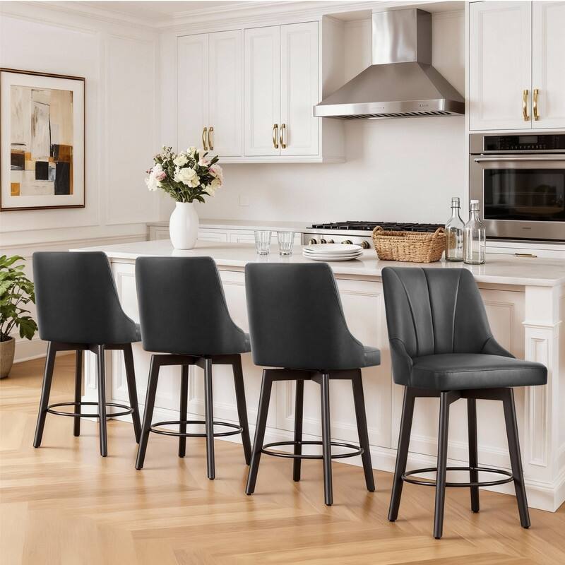 Spruce & Spring Modern Swivel Counter Height Bar Stool - Set of 4 - Black