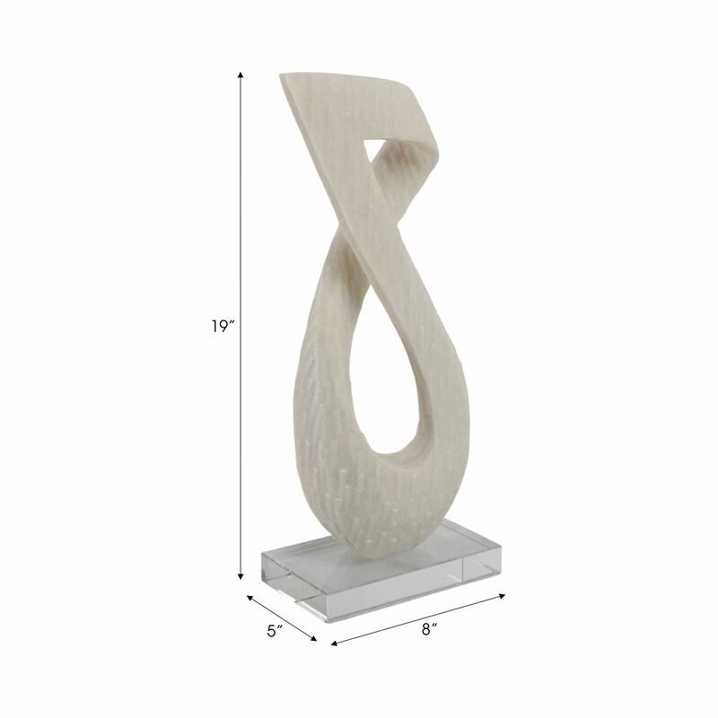 Resin Glass Decorative Object with Abstract Twist Design - 19" White - 8" x 5" x 19"