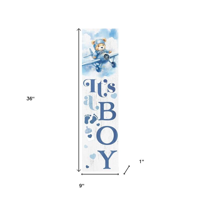 HomeRoots 36" Blue And White Solid Wood New Baby Porch Sign