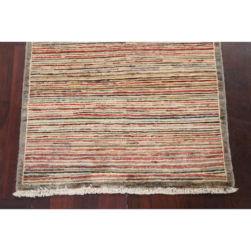 Striped Modern Gabbeh Kashkoli Wool Area Rug Hand-knotted Foyer Carpet - 2'6" x 3'10"