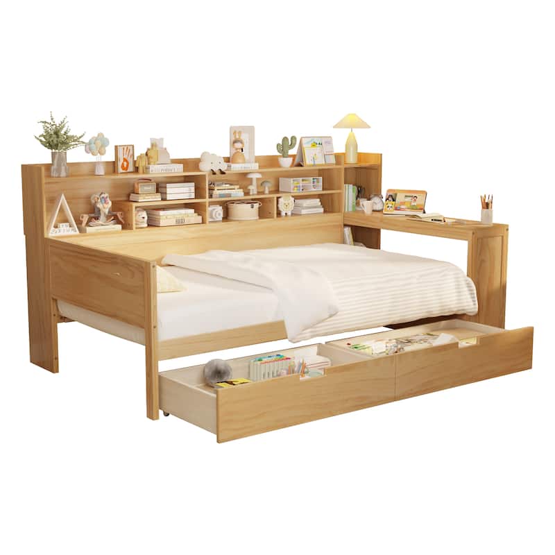 Wooden Twin Size Daybed with Storage Shelves