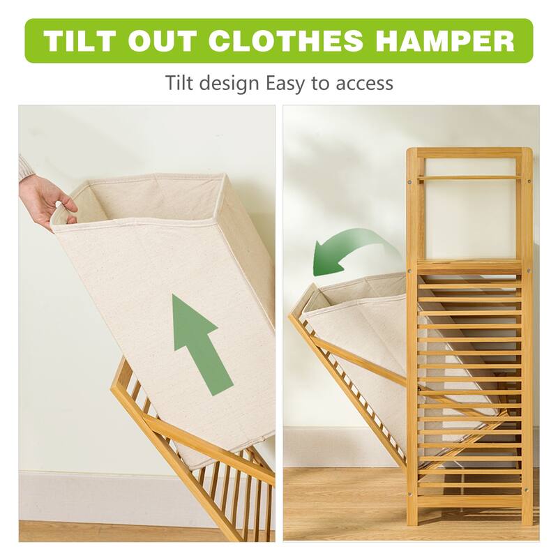 Laundry Hamper with 2-Tier Shelves & Tilt Out Basket, Laundry Baskets Organizer Hampers Bathroom Storage Shelf (2 Tier - Large)