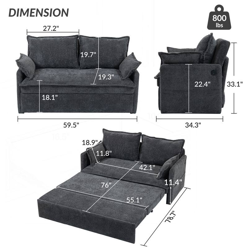 Versatile Convertible Sofa Bed with Side Storage and Charging Ports for All Spaces