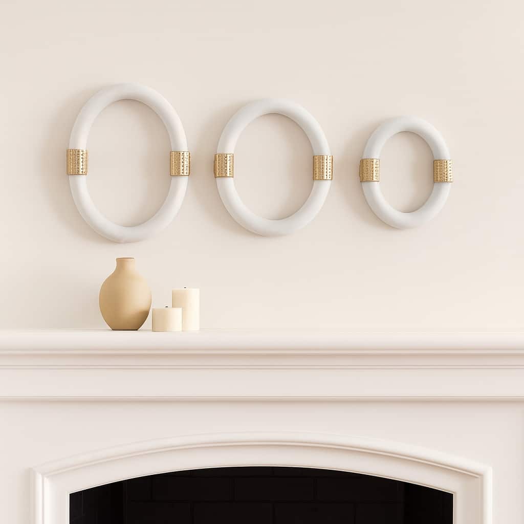 Metal Wall Hangings Decorative Rings (Set of 3) - 14/12/10" White