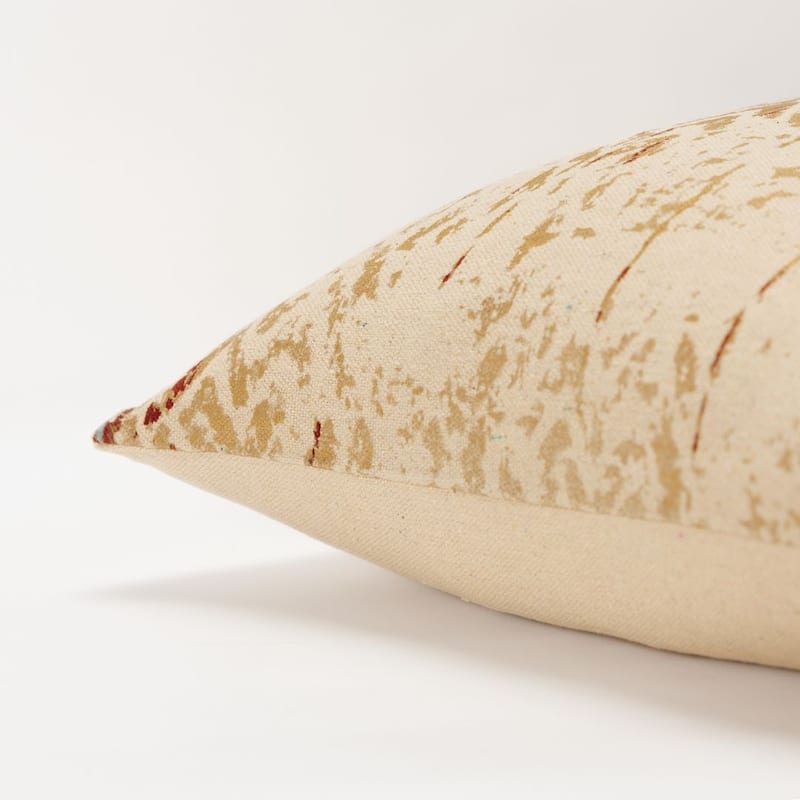 Rizzy Home Beige, Metallic Gold, Blue, and Grey Geometric Throw Pillow