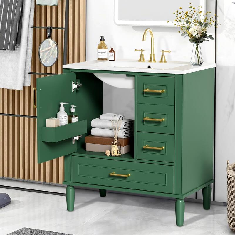 30" Bathroom Vanity with Ceramic Sink,Ample Storage Cabinet for Bathroom