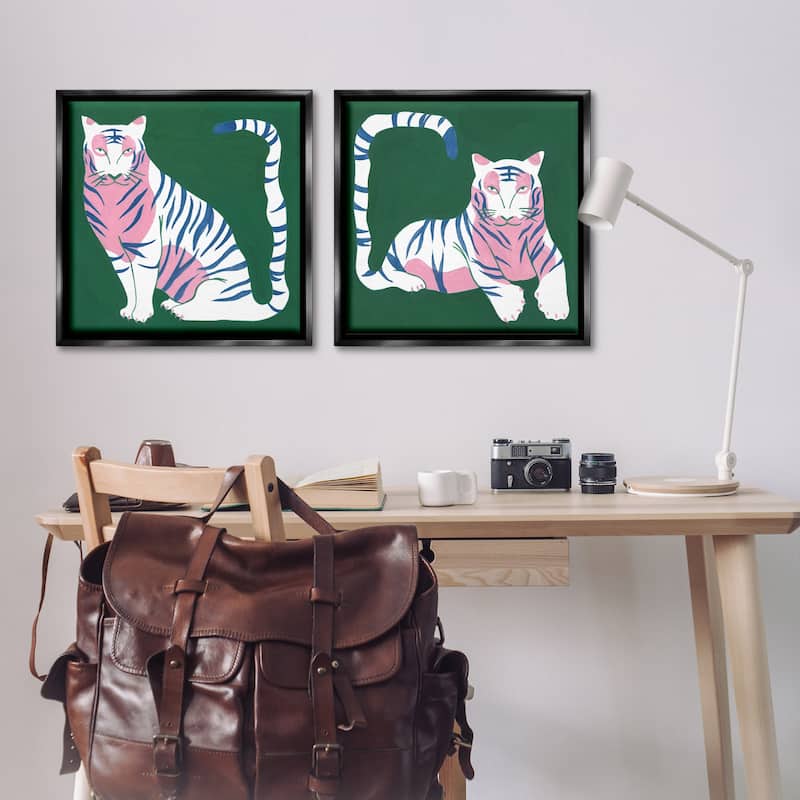 Stupell Fierce Lounging Tigers Framed Floater Canvas Wall Art Design By Melissa Wang (Set of 2)