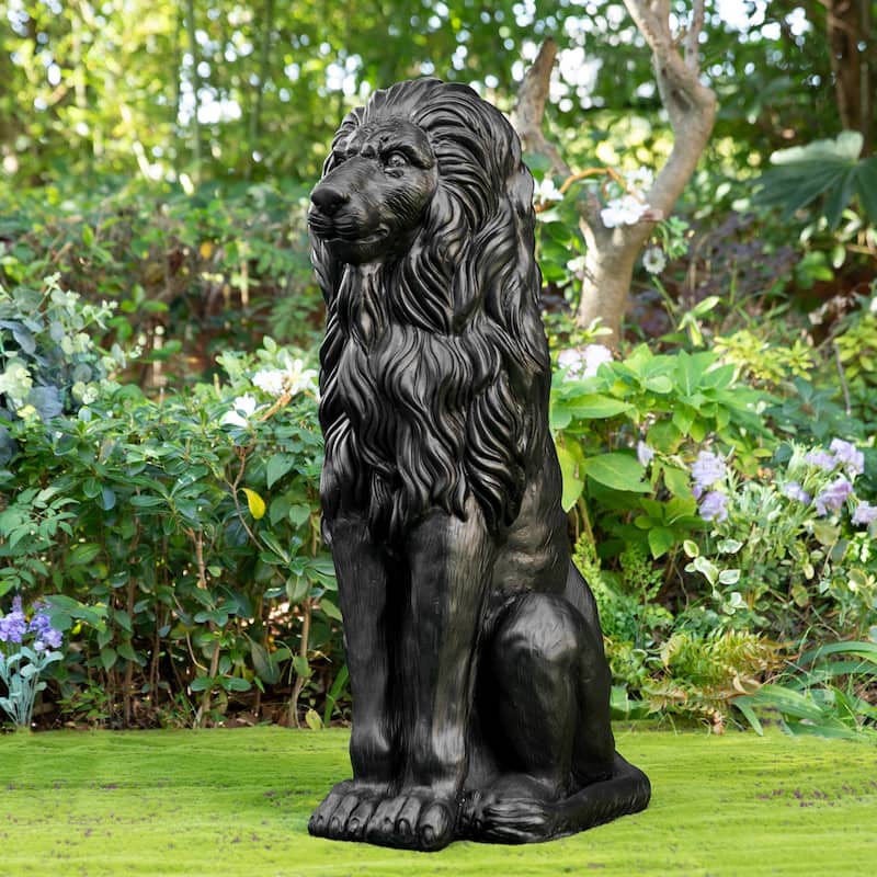 Glitzhome 36.25"H Oversized MGO Bronze/White/Black Sitting Lion Garden Statue - Black