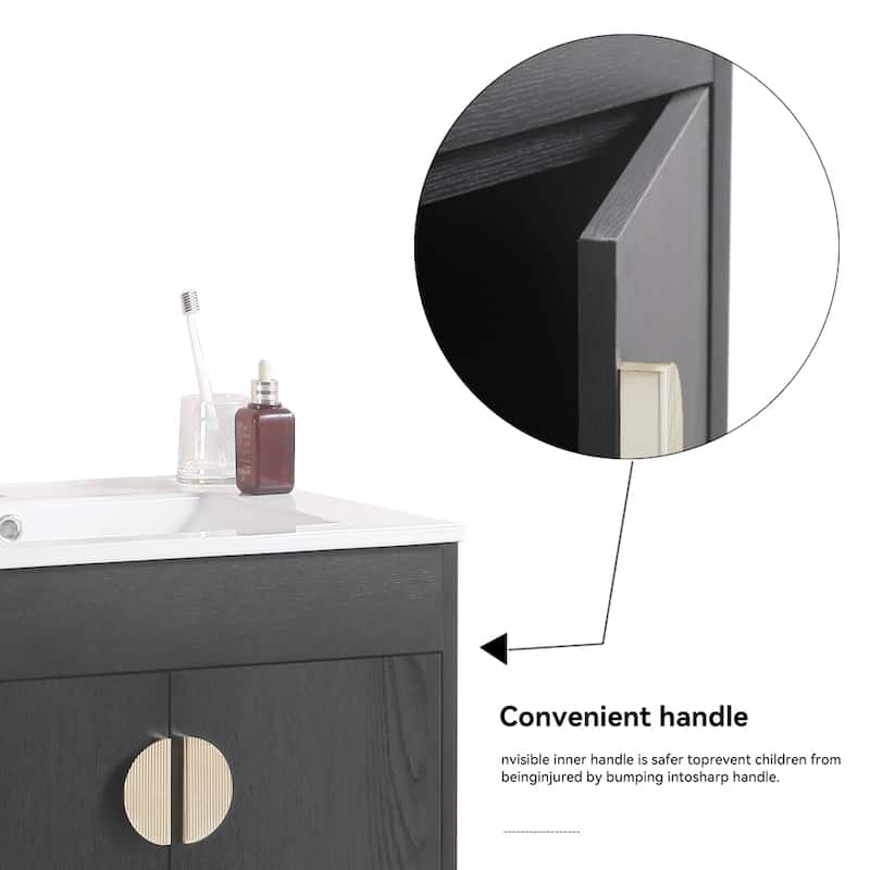 24 in. W x 19 in. D x 33 in. H Bathroom Vanity with White Ceramic Basin,Two Cabinet Doors,Excluding faucets