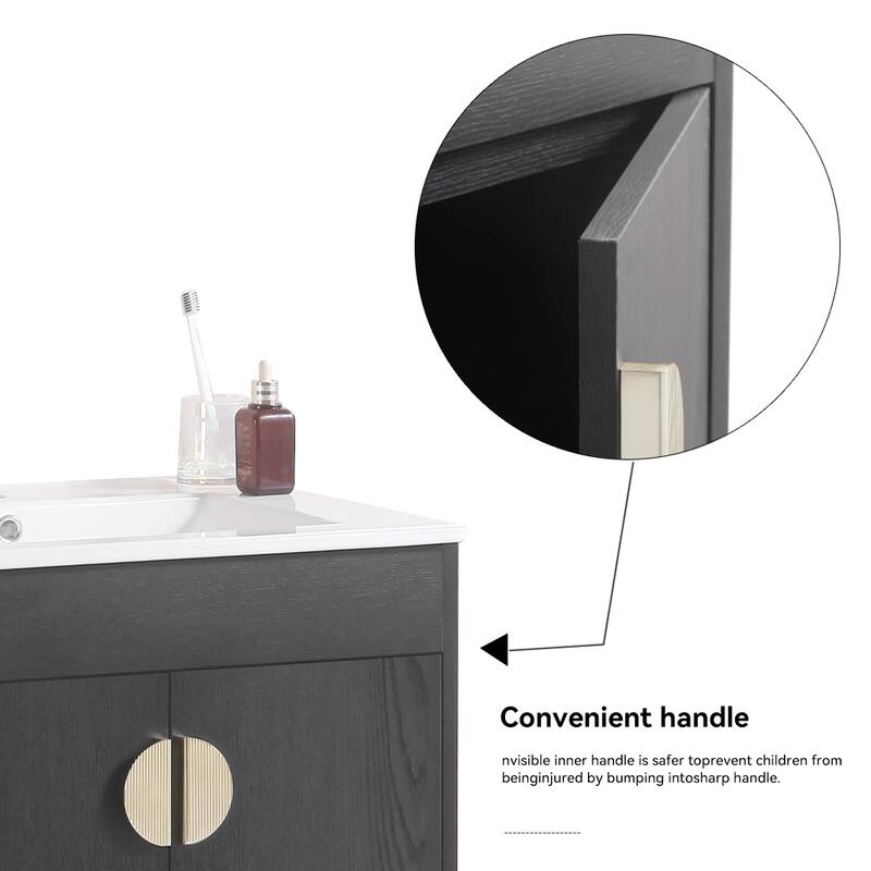 30 in. W x 19 in. D x 33 in. H Bathroom Vanity with White Ceramic Basin,Two Cabinet Doors,Excluding faucets