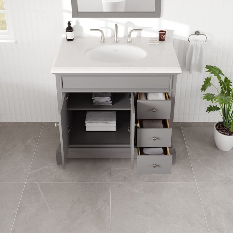 Elite Stamford Bath Vanity with Carrara Quartz Top and Porcelain Sink