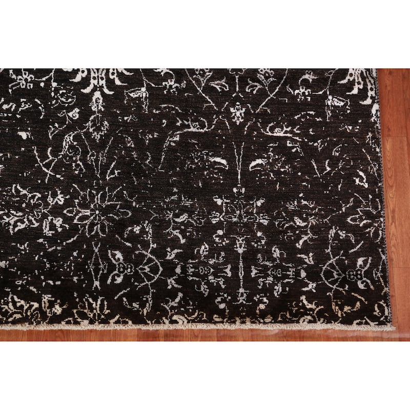 Black Art Craft Oriental Area Rug Handmade Wool And Silk Carpet - 9'0"x 12'7"