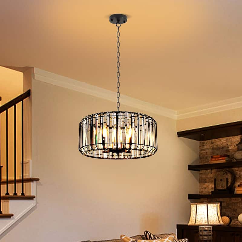4-light Elegant Crystal - Adorned Black Drum Chandelier - Matte Black - Matte Black