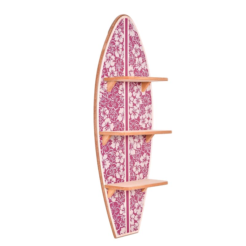 Kona Coast by Reyn Spooner Biscus Bounth Earth Red Surfboard Printed Wall Shelf - 35" x 13" x 5.5" - Red