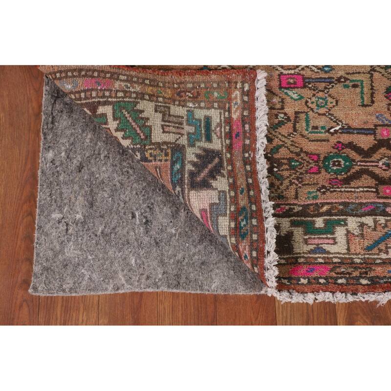 Geometric Hamedan Persian Vintage Runner Rug Handmade Wool Carpet - 3'7"x 8'9"