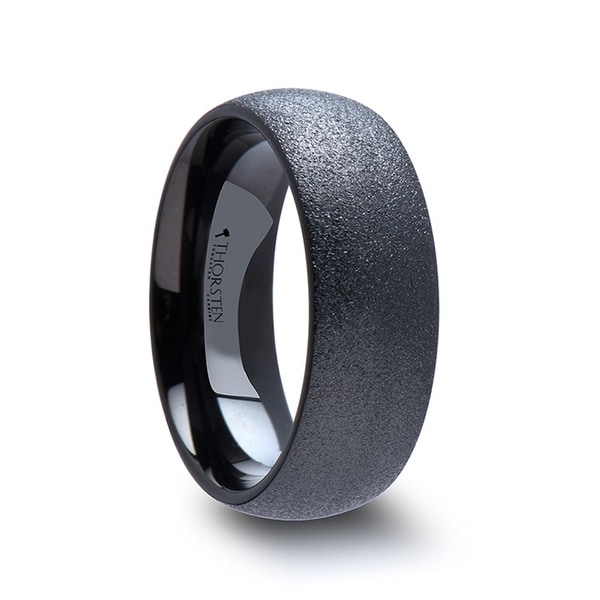 THORSTEN - OBSIDIAN Domed Black Tungsten Carbide Ring with Sandblasted Crystalline Finish